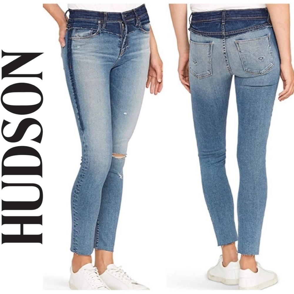 Hudson Jeans | Nico Two Tone Layered Skinny Jeans Distressed Frayed Raw Hem 24
